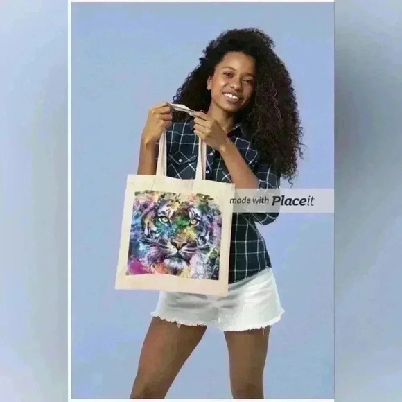 Pop art tiger  rainbow colors recyled  canvas tote bag - Picture 2 of 2